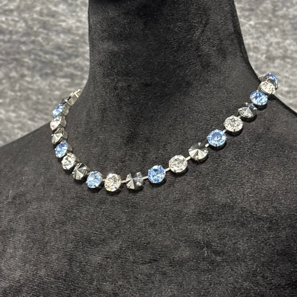 SABIKA Sparkling Crystal Necklace Blue Silver Tone Choker‎ Women's Jewelry